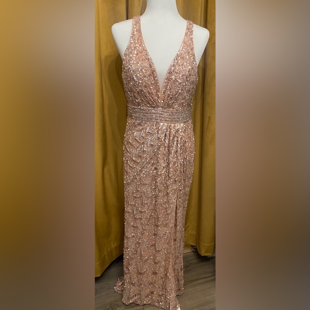 Mac Duggal Rose Gold Sequin Prom Dress